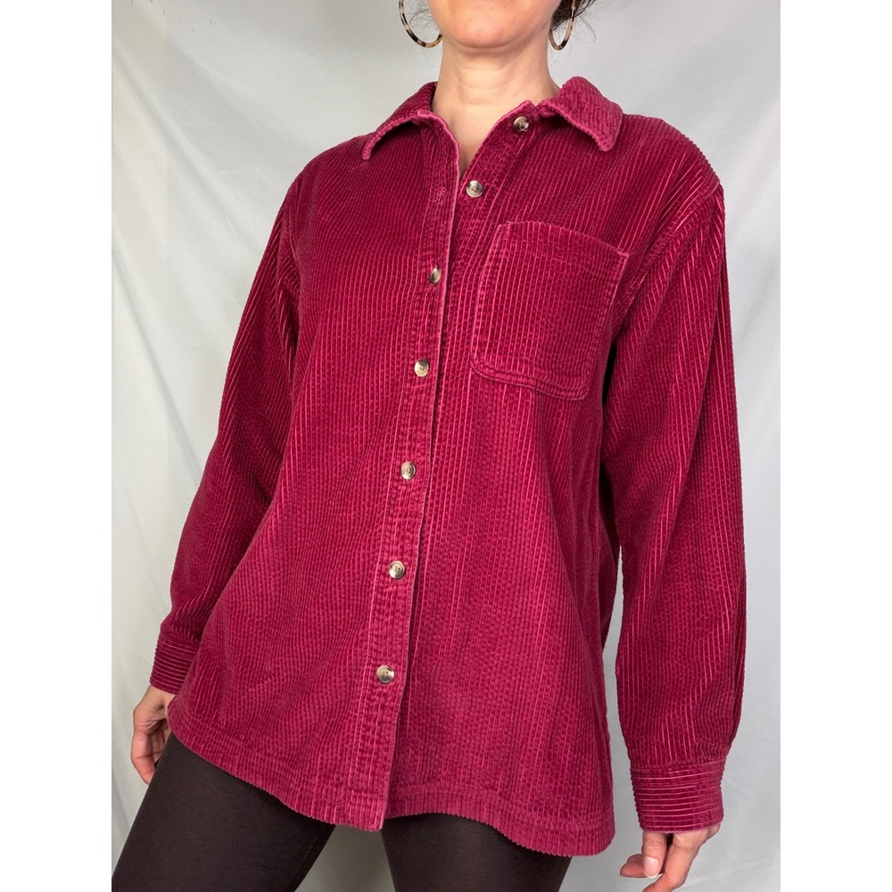 LL Bean Women Berry Pink Flannel Lined Corduroy Shirt Jacket Shacket Wide Wale S - Picture 10 of 12